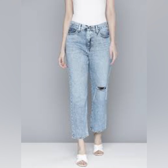 H&M Light Blue Distressed high rise Women Jeans size 12 - Picture 1 of 5